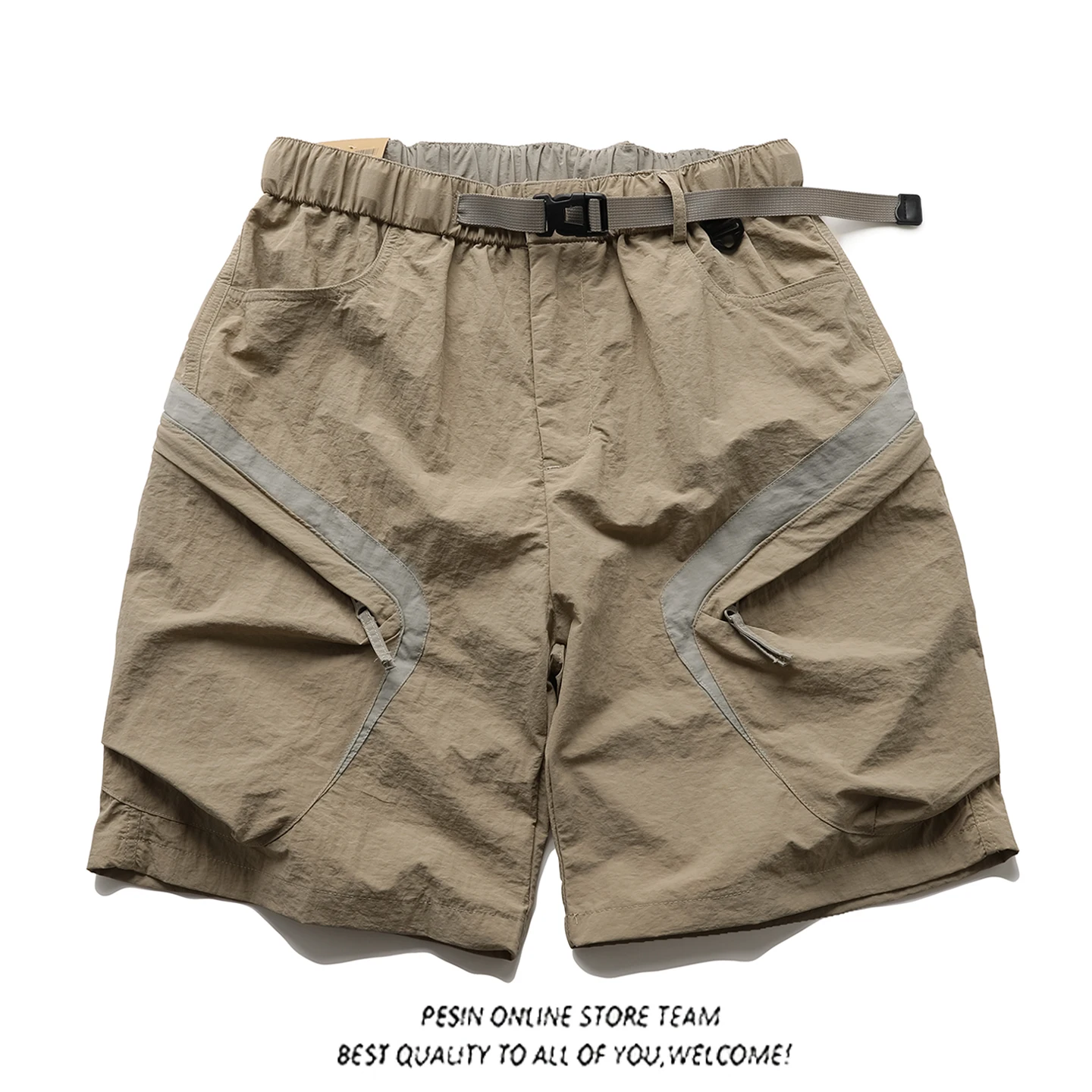 

Loose Fit Work Trousers Men's Summer Shorts Outdoor Functional Five-Part Pants Elastic Waist Patchwork Decorative Nylon