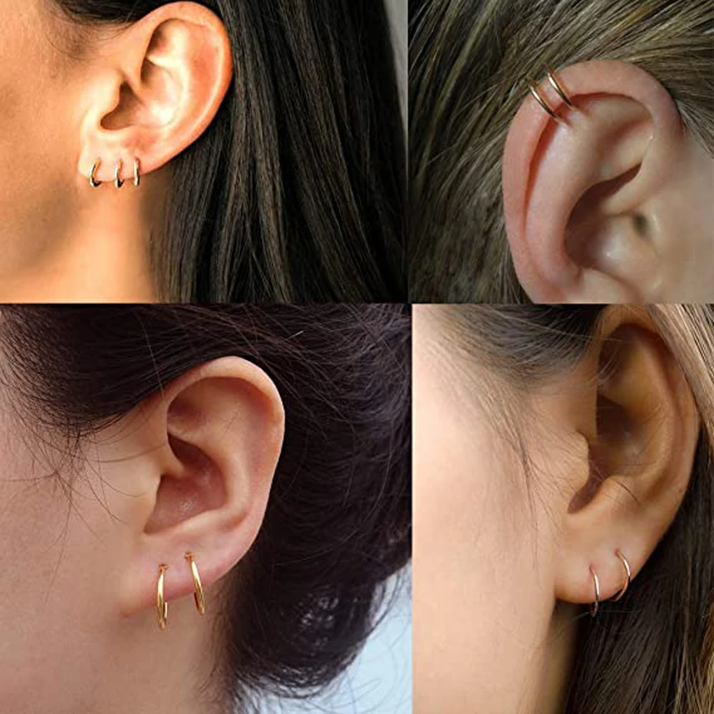 10pcs Trendy Hoop Earrings Round Huggies for Women Men Punk Ear Piercing Accessories Wholesale