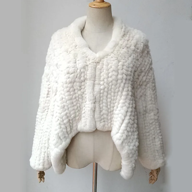 Abrigo suelto de punto para mujer, chaqueta de piel auténtica de conejo Rex Real, manga larga, cálida y gruesa, de alta calidad, prendas de vestir de invierno, 2024