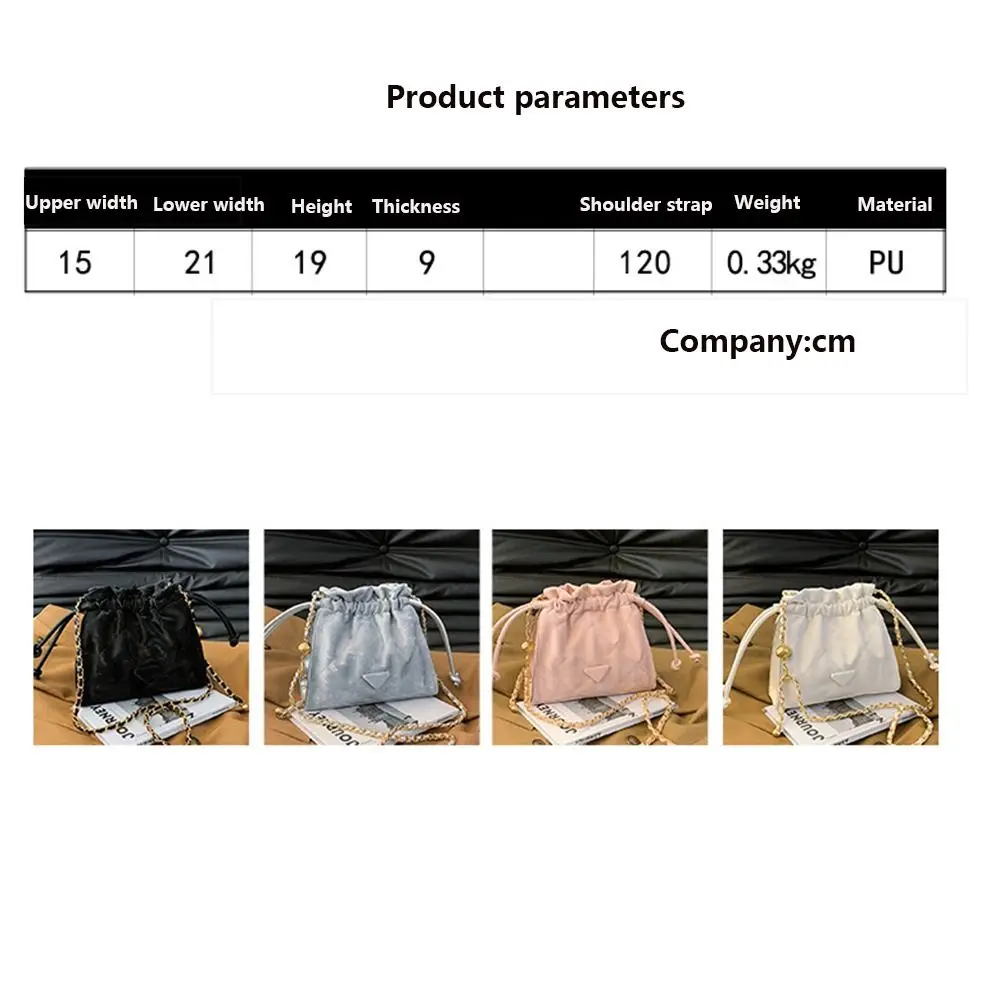 Korean Style PU Drawstring Bucket Bag Adjustable Strap Solid Color PU Crossbody Bag PU Leather Tote Bag Shoulder Bag Outdoor