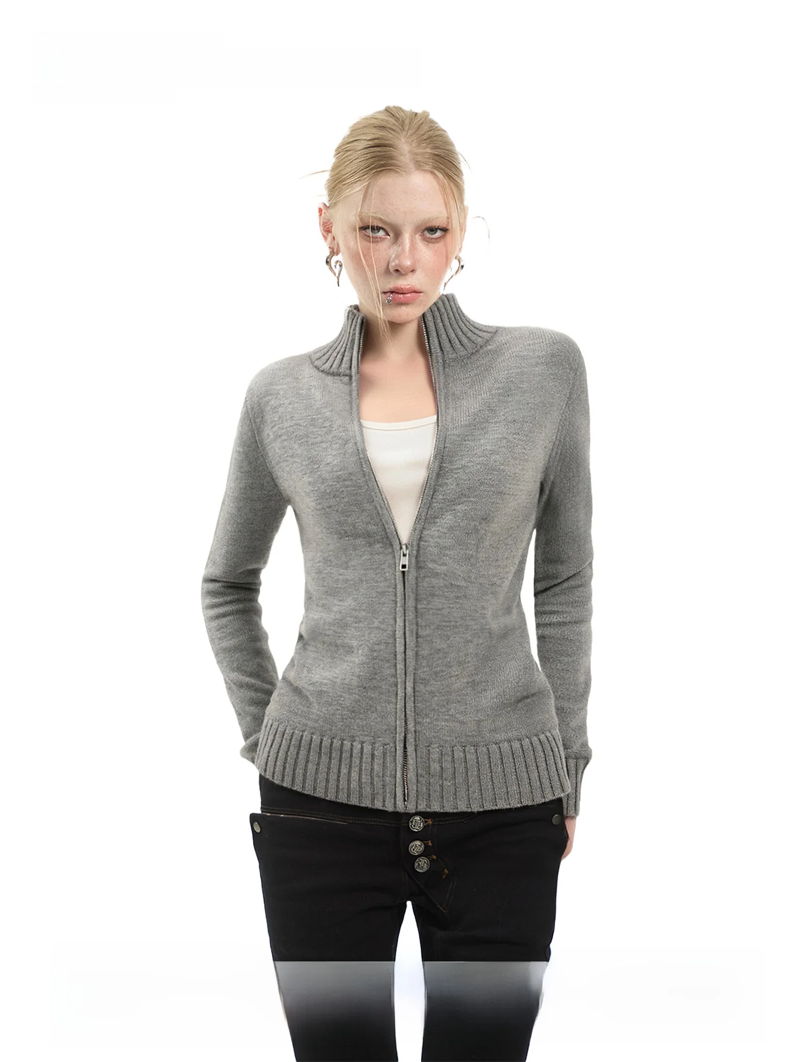 

mat ey Slim Fit Zipper Knitted Sweater Women's Autumn Winter Warm Thin Cardigan Sweater Uncmhisex Casual Midweight L...