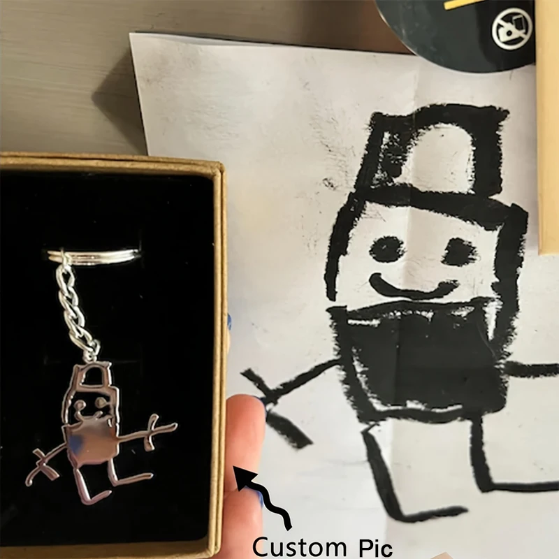 

Custom Children Hand Drawing Keychain Personalized Graffiti Atwork Keyring 304L Stainless Steel Anti Allergy Jewelry Kids Gifts