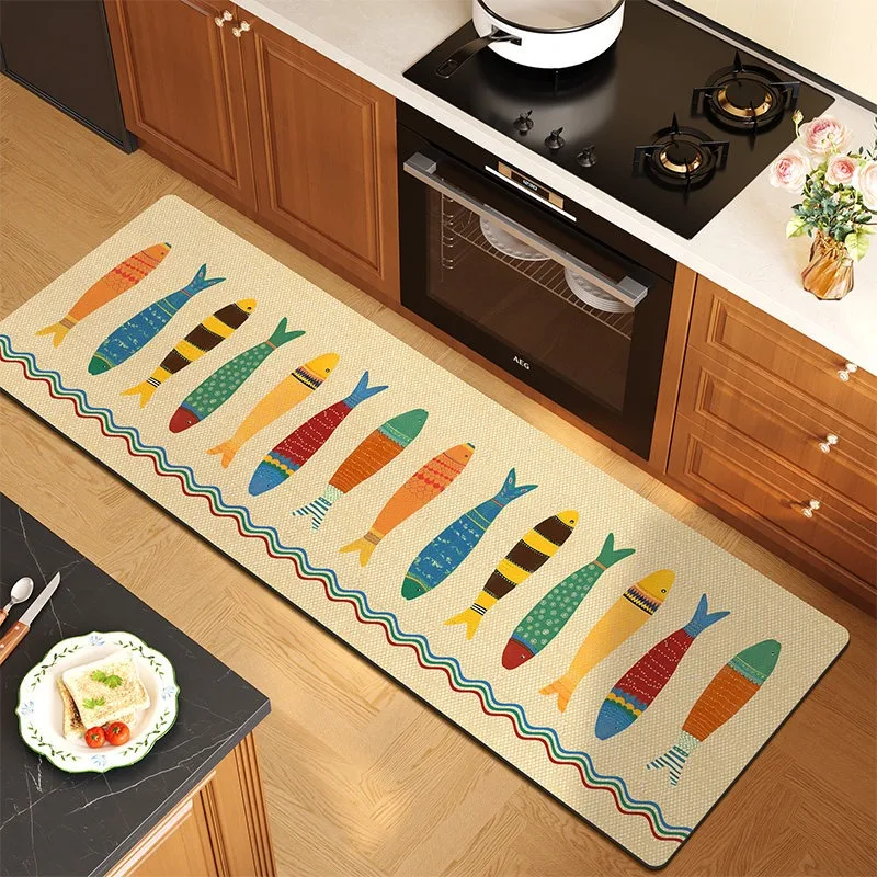Carpet for Kitchen Floor Mat PVC Waterproof Oil-proof Non-slip Leather Rug Checkered Fish Pattern Rugs Long Size Home Decor Mats