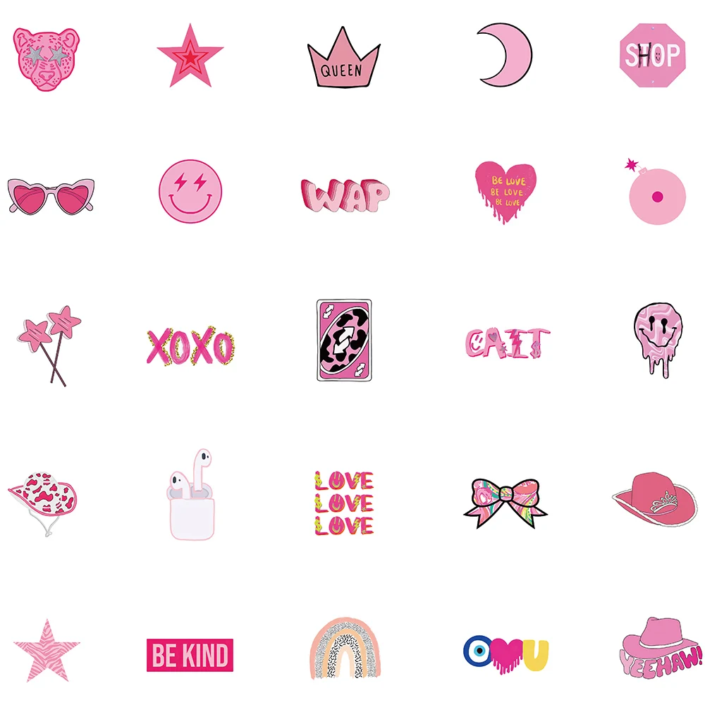 50pcs Cute Pink Preppy Y2K Kawaii Girl Stickers Laptop Luggage Phone Bicycle Skateboard Waterproof Graffiti Kid Toy Stickers