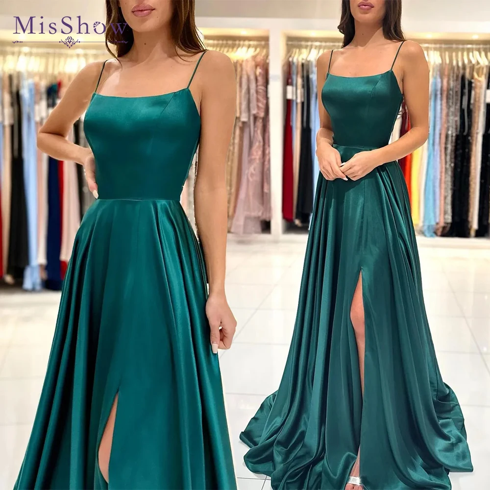 

Long Satin Women Bridesmaid Dresses For Wedding Party 2023 Elegant Spaghetti Straps Side Slit Backless Formal Evening Prom Gowns