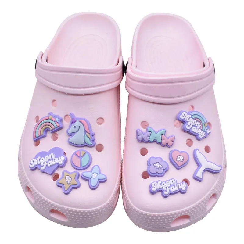 Cartoon Unicorn Hole Shoe Charms Accessories Shoe Buckle Cute Rainbow Fishtail Shoes Flower DIY Shoes Decorations