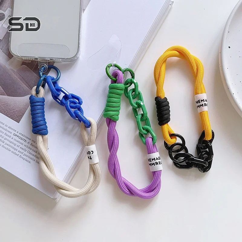 Colorful Nylon Phone Chain Key Rings Card Keychain Bracelet Cell Phone Case Pendant Lanyard Strap Bag Wrist Strap Decoration