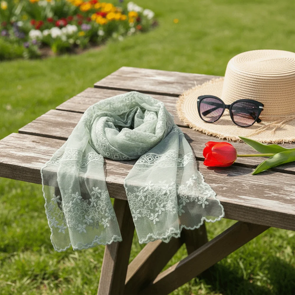 

Sweet Ribbon Embroidery Lace Scarf Thin Korean Style Long Scarves Multifunction Neckerchief Lace Scarves Hair Accessories