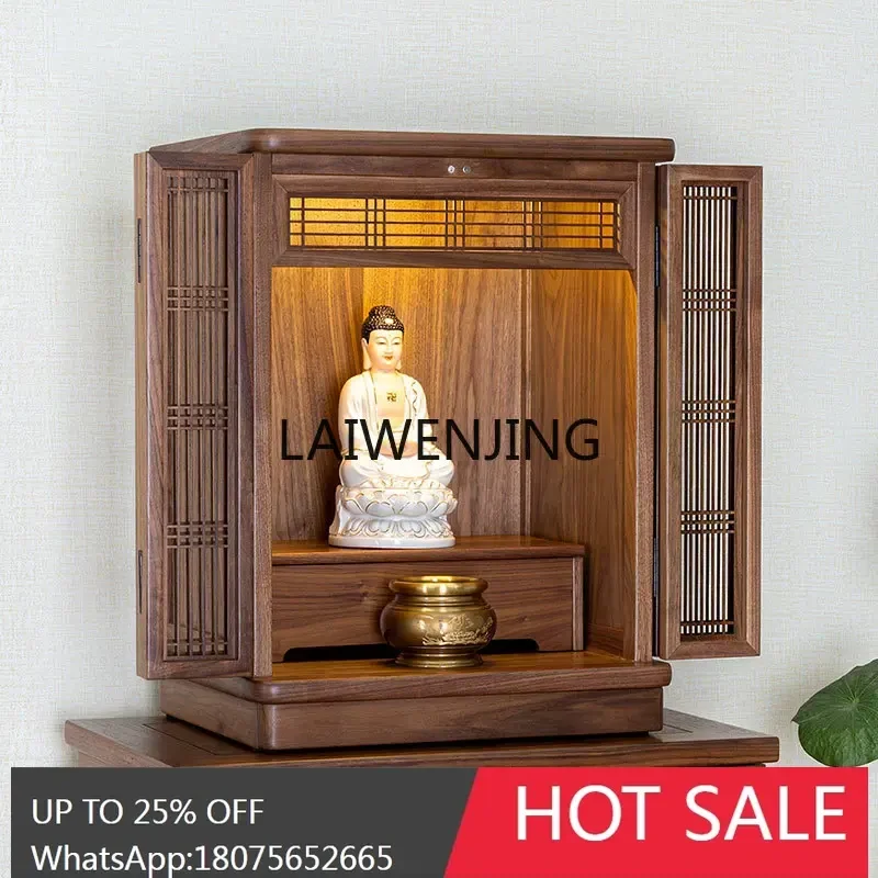 SGF Black Walnut Shrine with Door Wall Hanging Offering Table Shentai Incense Case