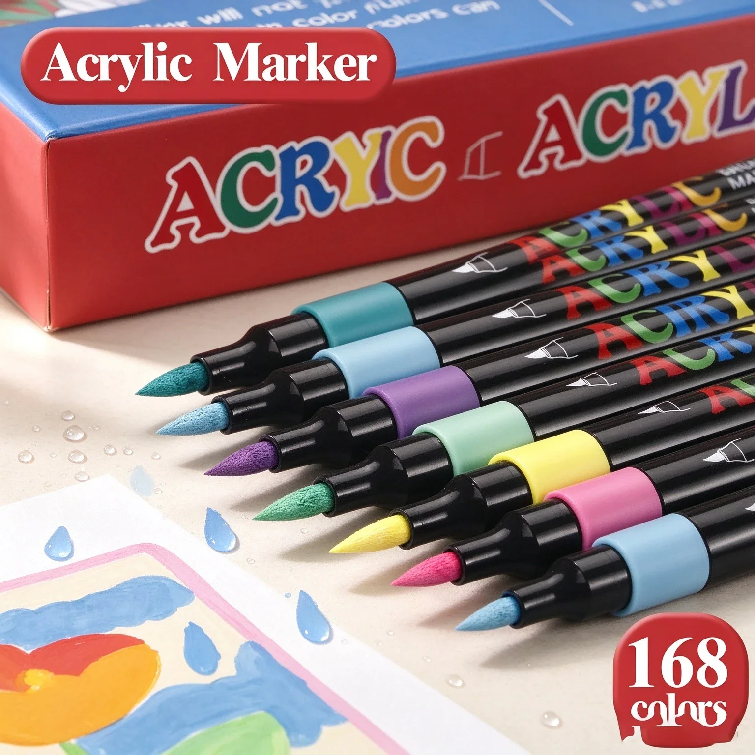 12‑168 Colors Acrylic Paint Markers, Soft Brush Tip Paint Pens for Rock, Wood, Glass, Fabric, Canvas, Egg DIY Art Crafts