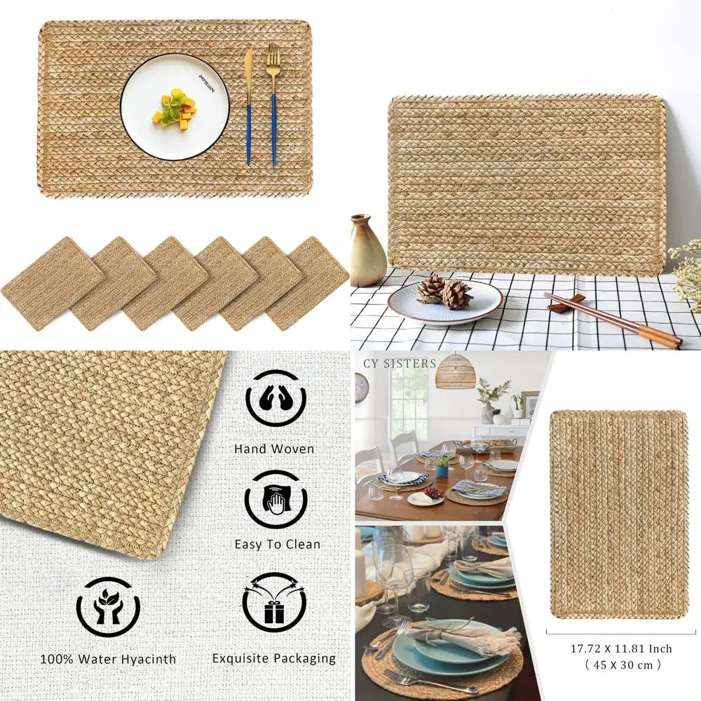 

Набор из 6 натуральных плетеных прямоугольных салфеток, тяжелые плетеные соломенные салфетки в фермерском стиле с квадратной тарелкой
