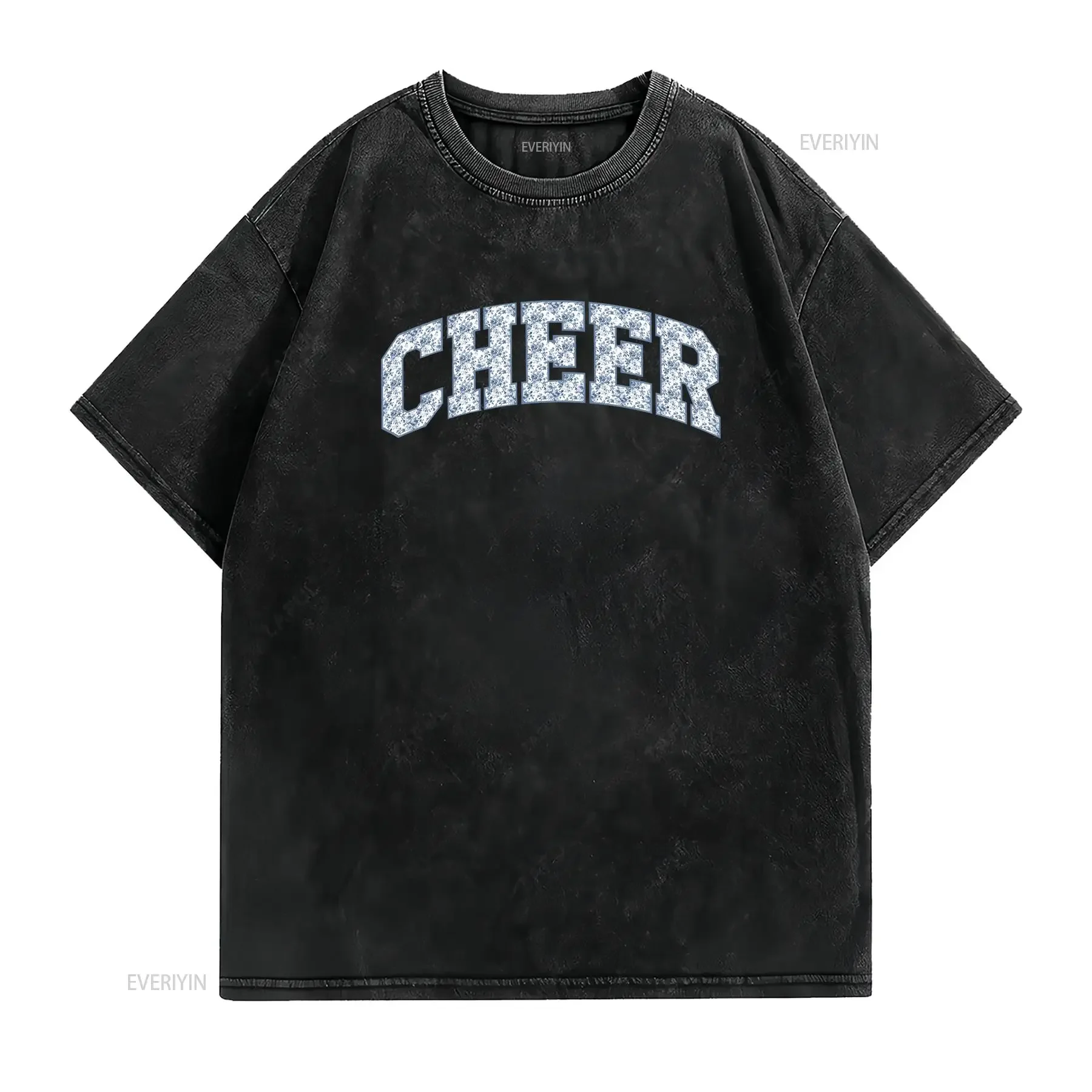 Toile Cheer T Shirt Mom Crewneck Floral Mama for Cheerleader Matching Squad Spirit vintage Washed homme Casual Slightly Stylish