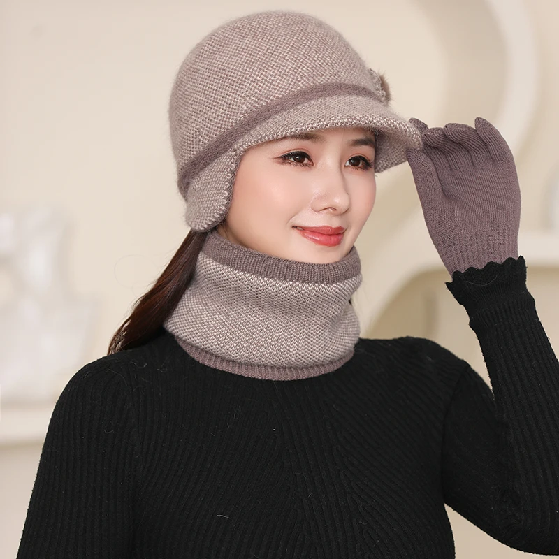 Set di guanti per sciarpa con cappello invernale da donna mantieni caldo spesso elegante moda femminile 3 pezzi Set berretti invernali guanti per