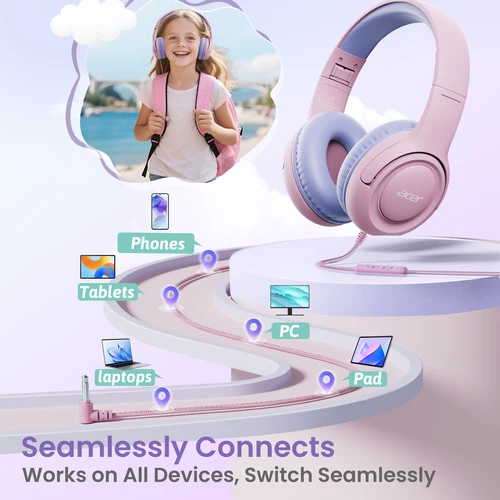 Imagen 2 del producto Acer HK03 auriculares con cable para niños para la escuela 85/94dB limitador de volumen conector de 3,5mm auriculares de sonido estéreo plegables para niñas regalos para niños