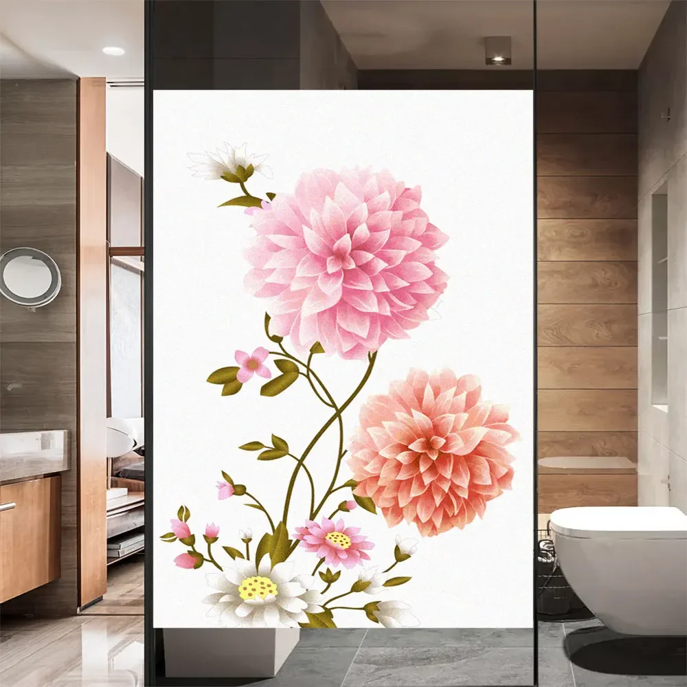 No Glue Window Film Privacy Flowers Glass Sticker UV Blocking Heat Control   Window Tint for Homedecor
