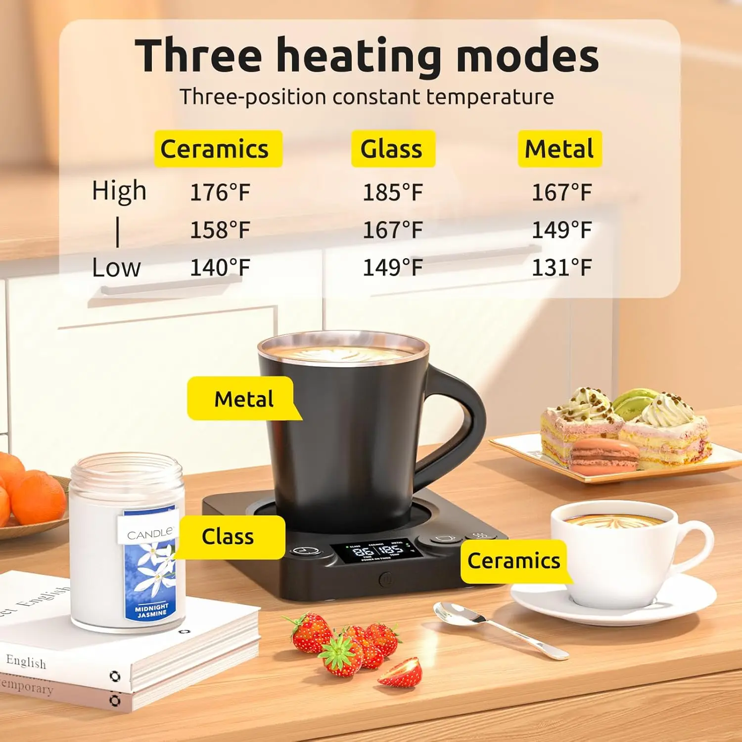 REIDEA Coffee Mug Warmer with Timer Screen 110V US Plug, 9 Temp Settings OT2244 for for Fast Heating and Insulation