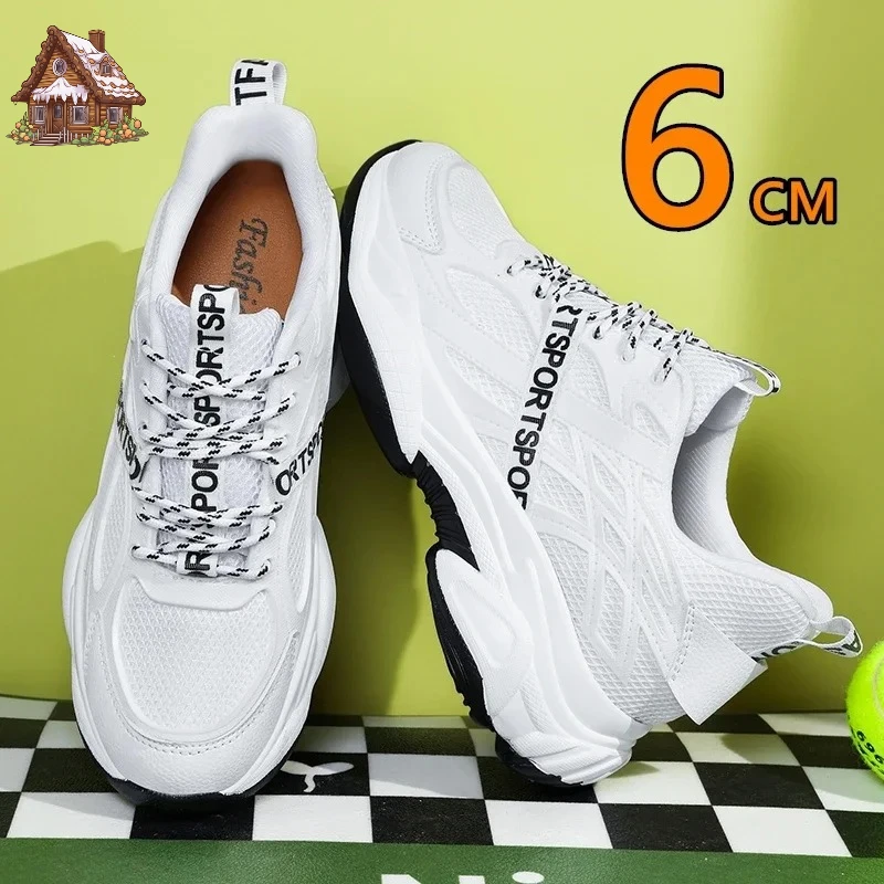 

New Men 6cm Heel Lift Dad Shoes Casual Mesh Elevator Shoes Comfortable Cushioning Lightweight Design Height Increasing Sneakers