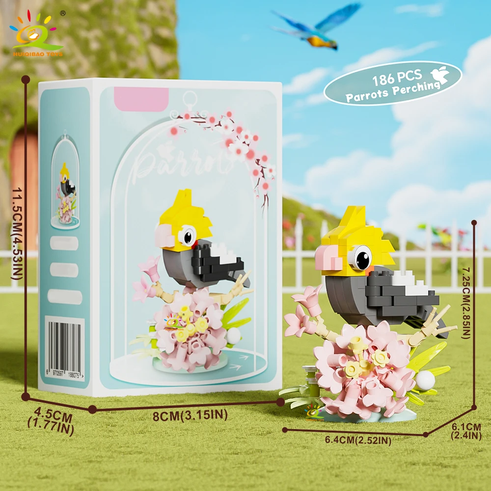 HUIQIBAO MOC Papagei Vogel Blume mit Display Box Micro Baustein Mini Diamant Modell Ziegel Spielzeug für Kinder Schreibtisch Dekor. – Detail 3