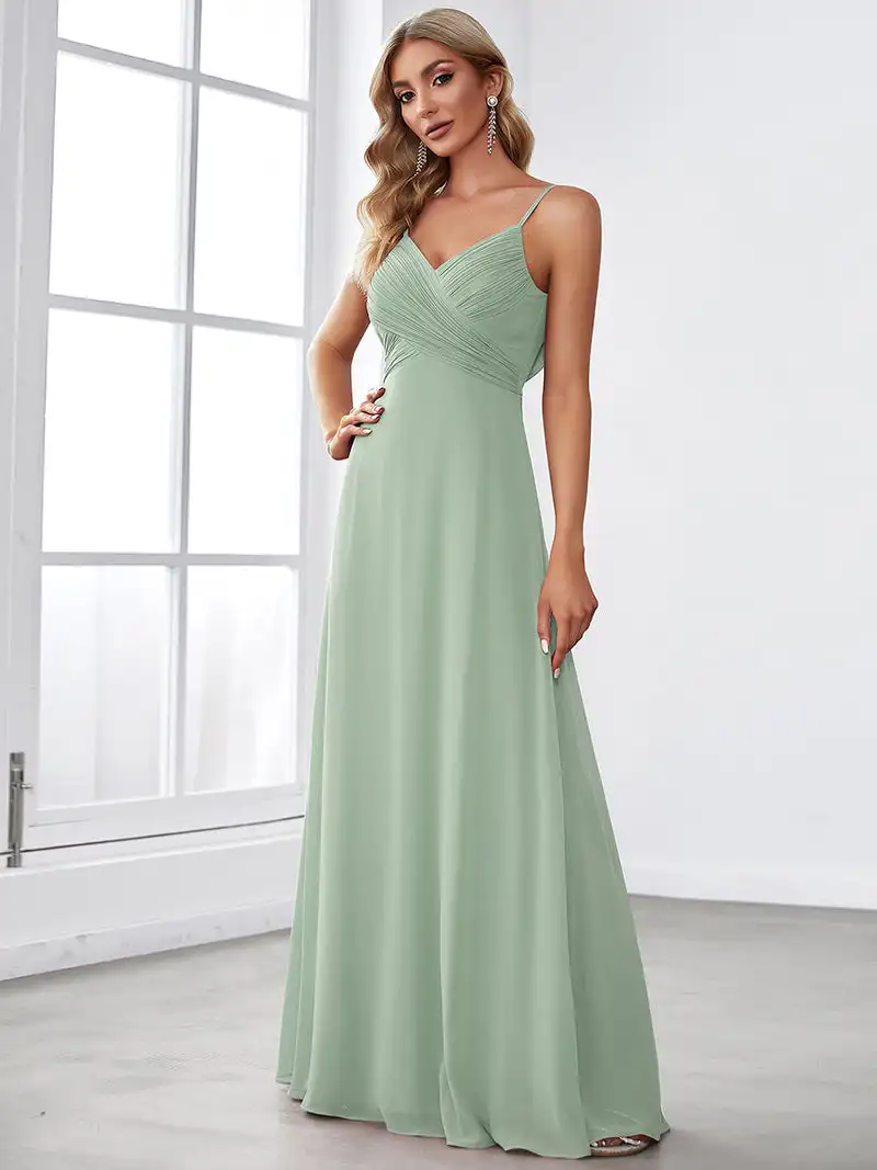 Vestidos de noite elegantes com decote em V profundo sem mangas alças espaguete sem costas 2025 sempre bonito de linha A vestido de dama de honra verde menta