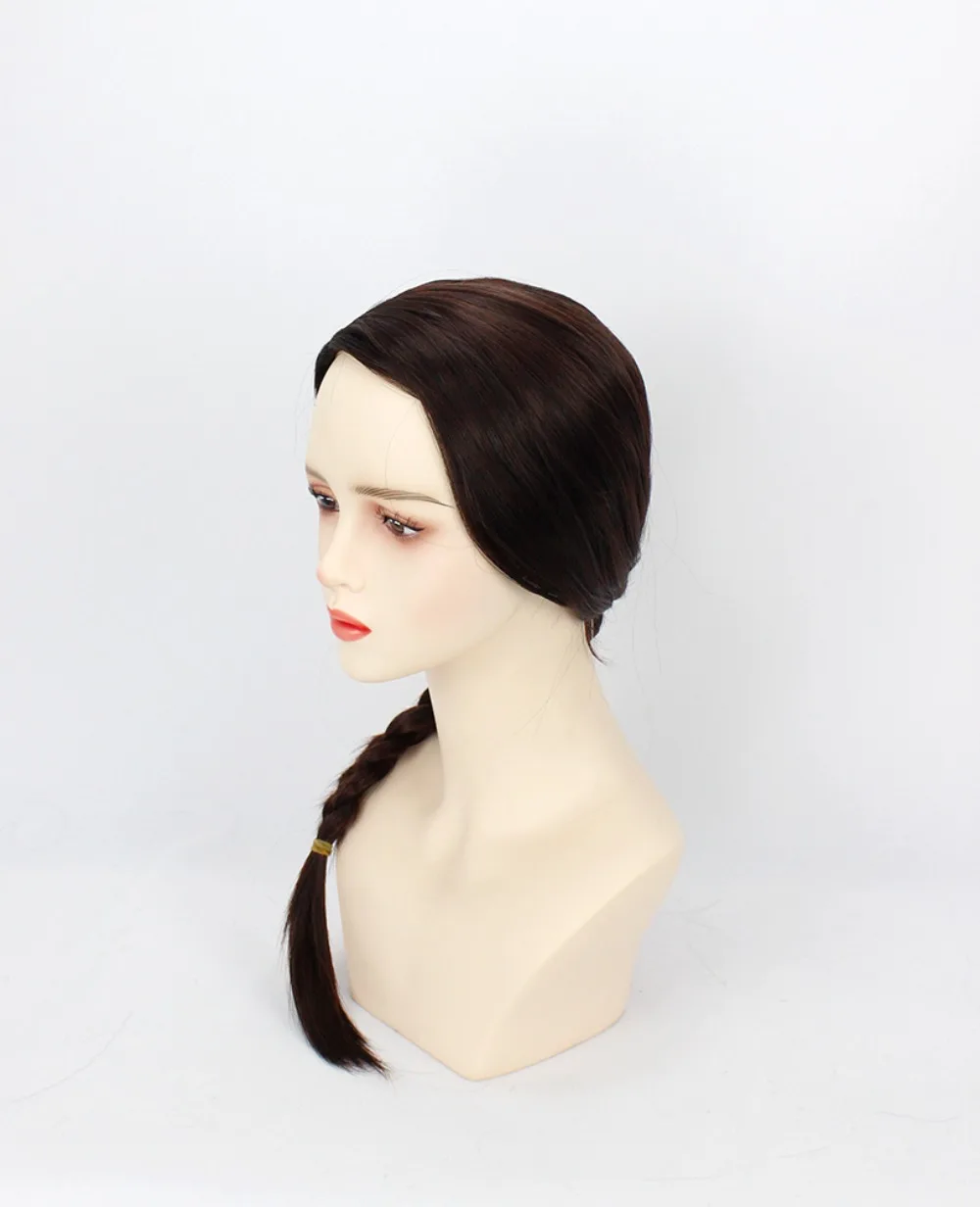 Tomb Raider Lara Croft Cosplay Wig with Simulated Scalp Dark Brown Side Parted Braid Hair