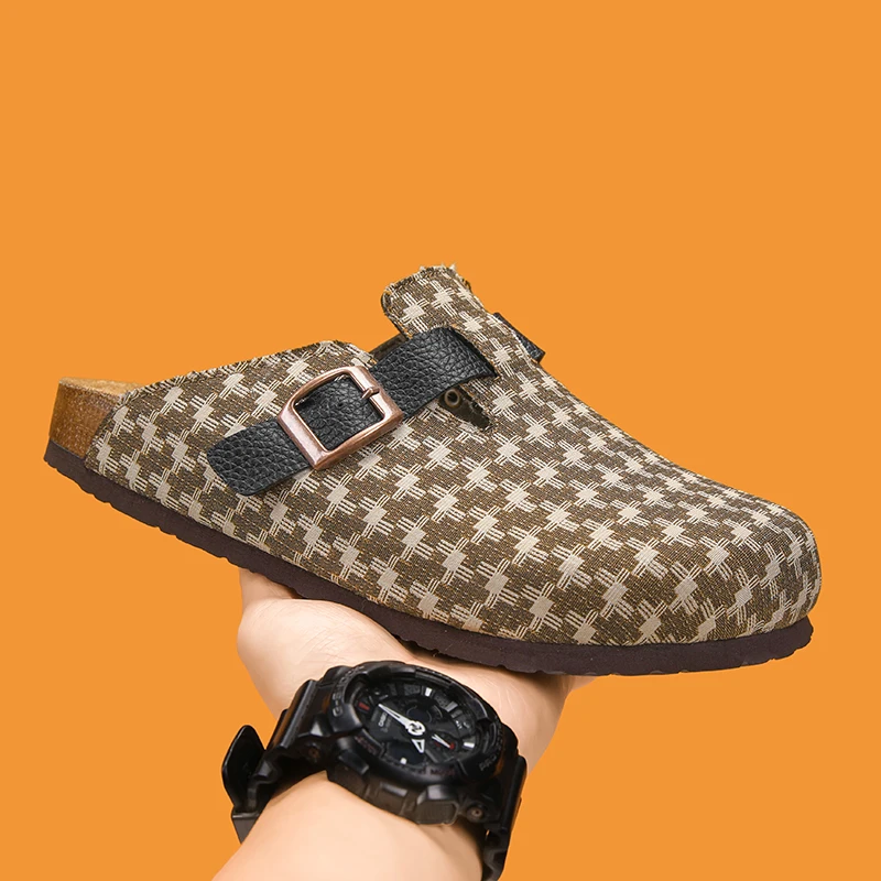 Couple Closed Toe Cork Mules Classic All-match, Light Non-slip Durable Outdoor Beach Half Slippers