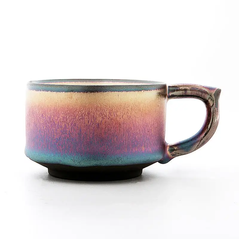 Jian zhan Raiinbow Tenmoku Coffee Mug Natural Clay Glaze Fired in Kiln under 1300 Celcius Ceramic Coffee Cup