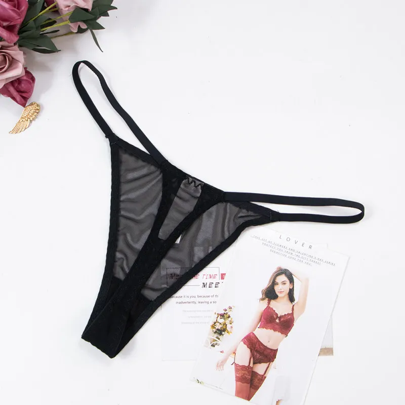 Thong jaring seksi Eropa dan Amerika godaan perspektif transparan ultratipis celana dalam pinggang rendah celana T sabuk tipis wanita