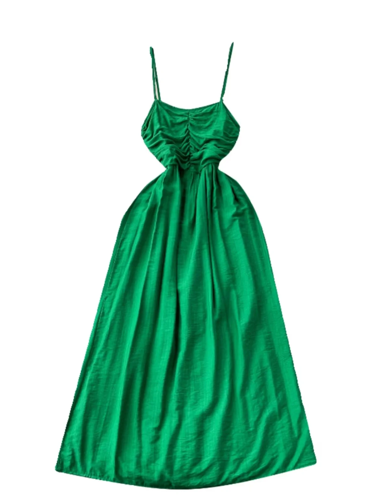 Vestido verde elegante de alta gama con tirantes finos para mujer, vestido largo plisado sin tirantes para vacaciones, novedad de verano 2024