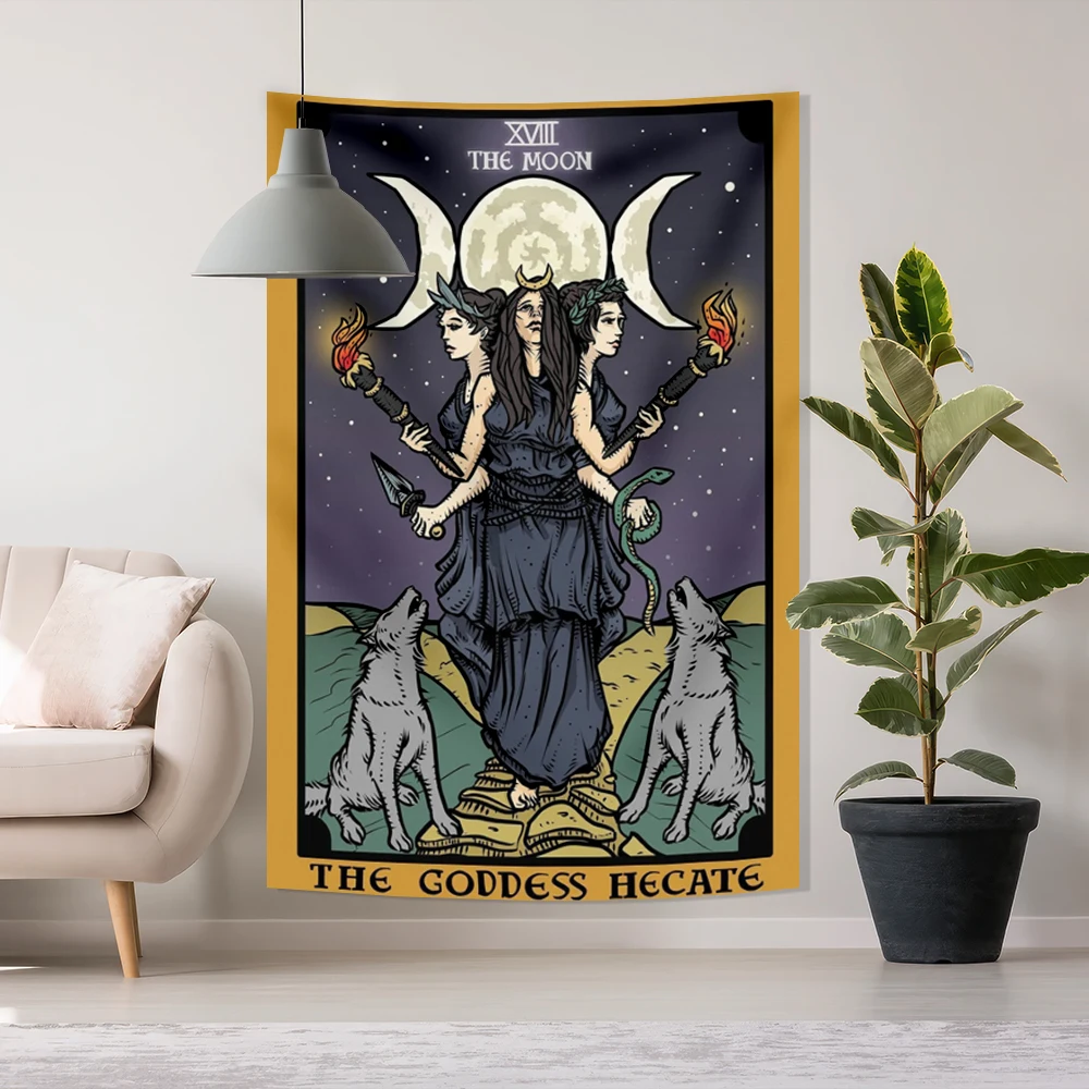 Goddess Hecates tapestry Background  Wall Stickers Hallway Living Room Wall Stickers Witchcraft  Painted Moon Wall Decoration