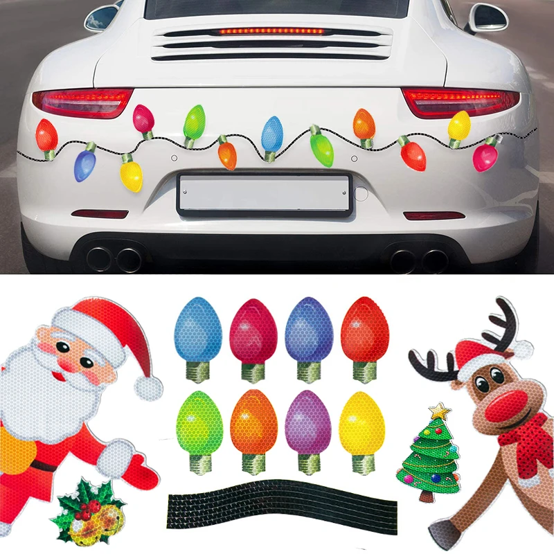 Christmas Decorations Car Magnetic Reflective Sticker Refrigerator Magnets Light Bulb decal New Year 2025 Xmas home decor gifts