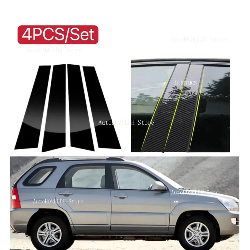 

Glossy Black Silver Carbon Pillar Post Fit For Kia Sportage JE KM 2005-2010 2006 2007 Door Window Column BC Trim Sticker Cover
