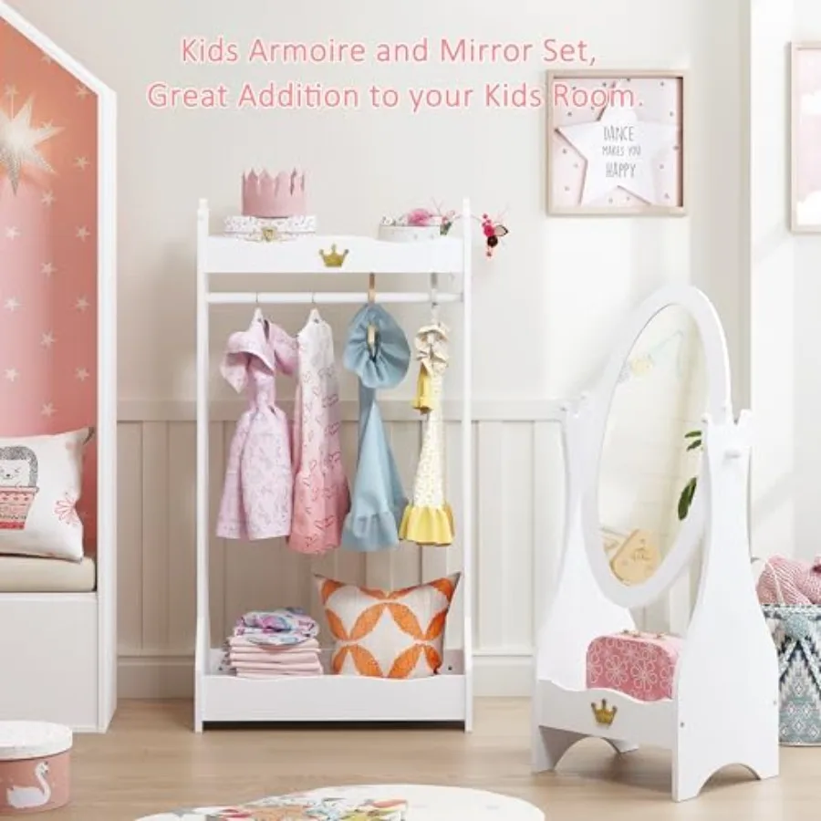 Dress Up Storage Full Length Mirror with Adjustable View for Costume Organizer Center, Free-Standing Dressing Mirror in White,