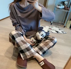 Women's Spring and Autumn Pajamas Two-piece Set of Solid Color Milk Silk Long Sleeve Pants Loose Comfortable Home Wear Women