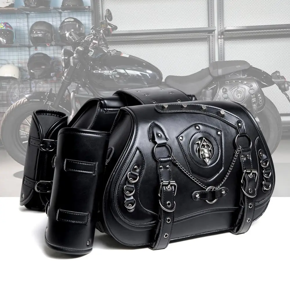 1 pair Side Bags Steampunk Cosplay Accessories Medieval Locomotive Bag Retro Motorcycle Side Bag Black Skull Knight Box Punk