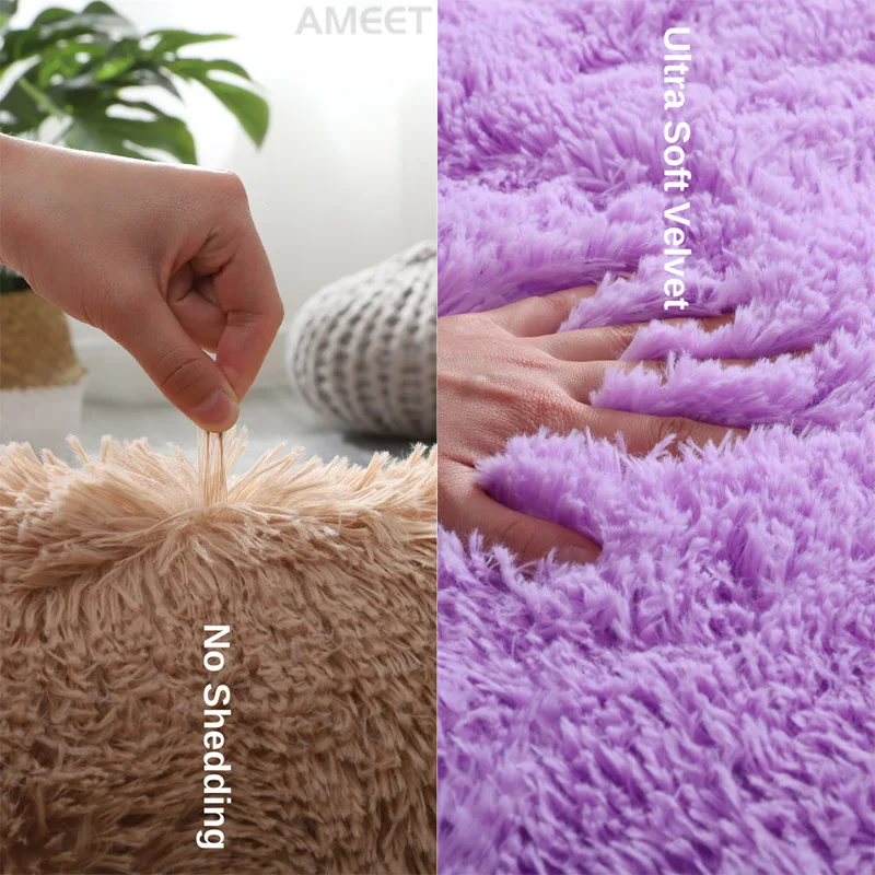 Solid Fluffy Carpets For Living Room Soft Velvet Long Hair Shaggy Rugs For Bedroom Pink Purple Big Size Kids Room Plush Carpet