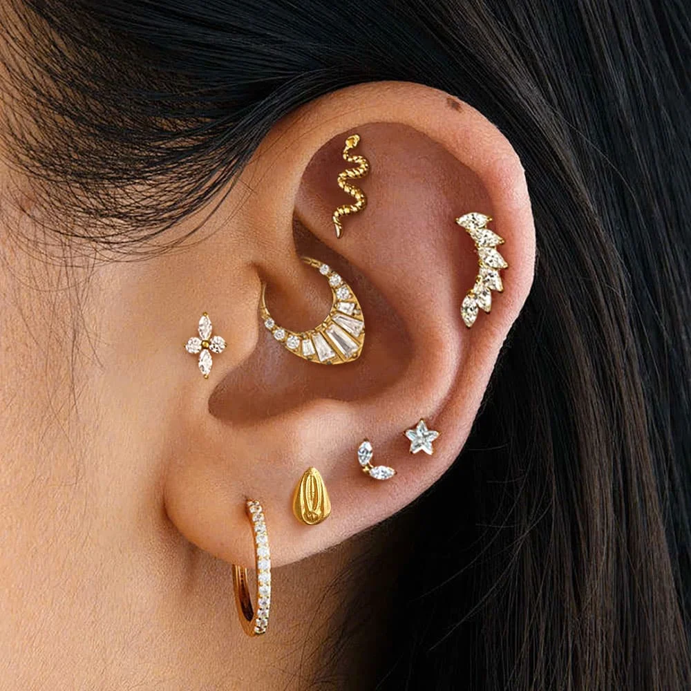 Twolobes 1 Stück ASTM F136 Titan Tropfenförmiger Labret-Piercing Innengewinde Flacher Rücken Ohrstecker Helix-Ohrring Schmuck 18G 16G – Detail 7
