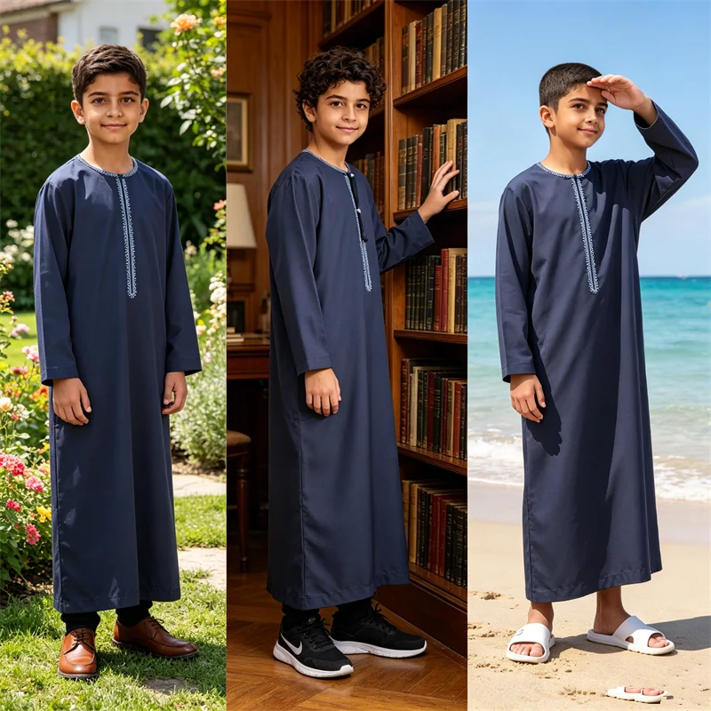 Boys' Embroidered Jubba Thobe with Tassel Detail