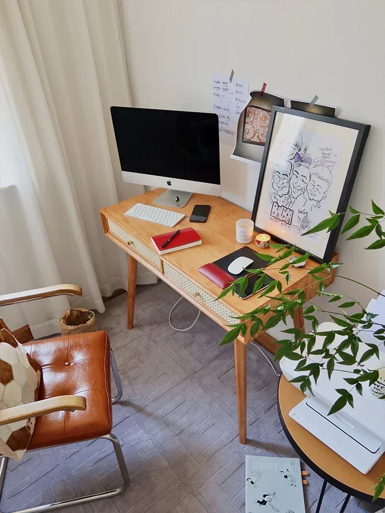 Nordic medieval solid wood desk, desk dressing table writing desk light luxury ins