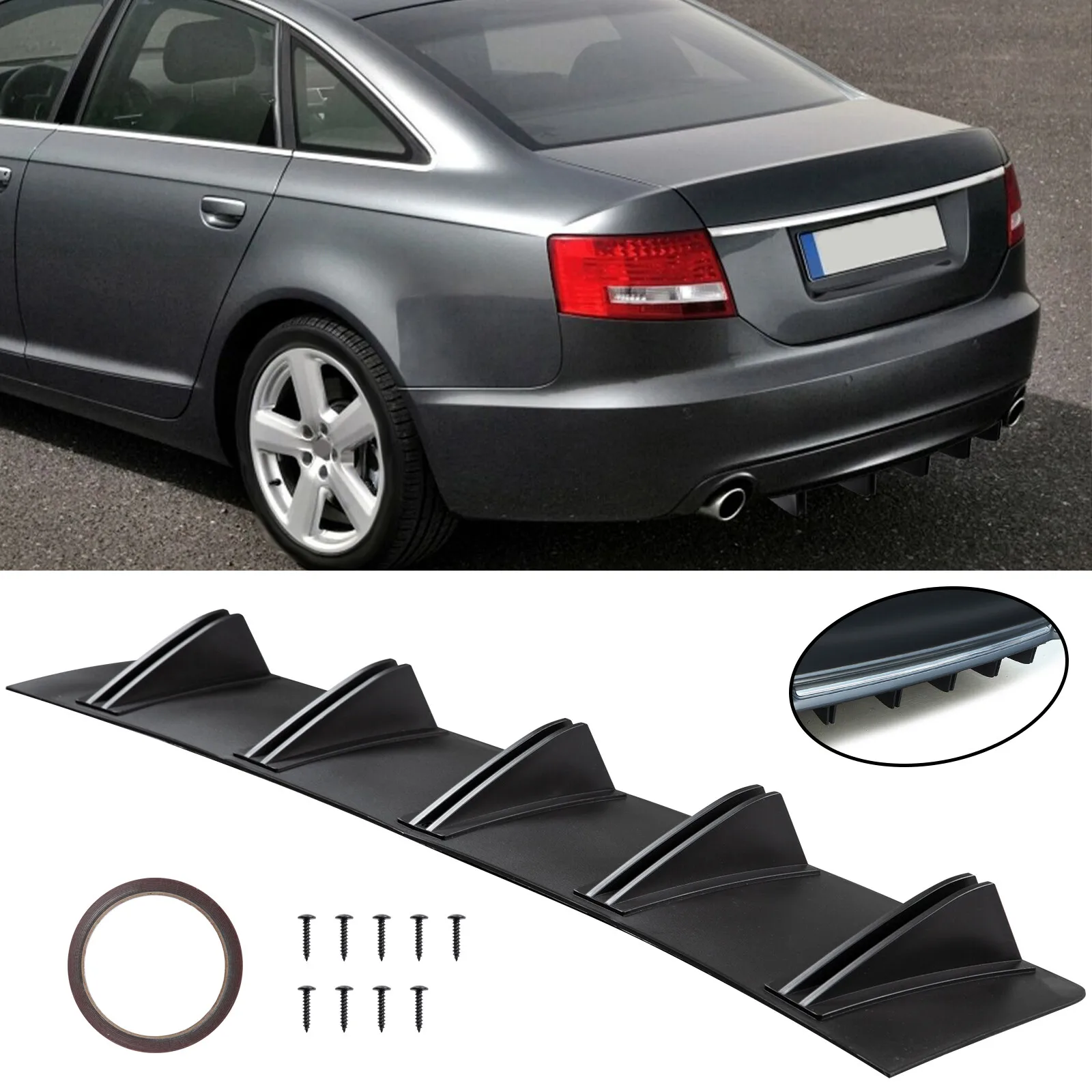 

Matte Rear Bumper Diffuser Splitter Spoiler 10 Fins For Audi A3 A4 A5 A6 A7 A8
