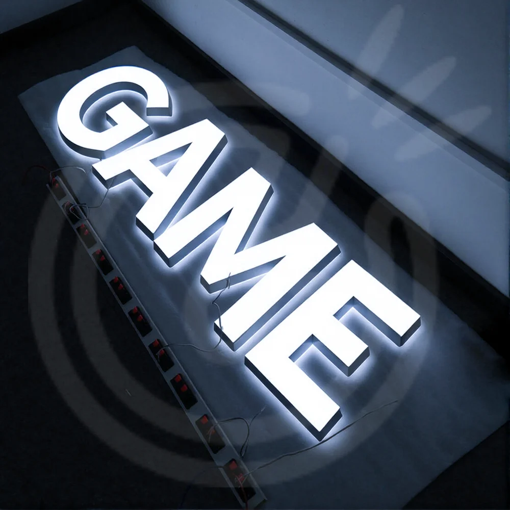 Custom 3D Metal BackLit Letters LED Outdoor Business Sign Double Sided Illuminated Channel Storefront  FrontLit Signage for Shop