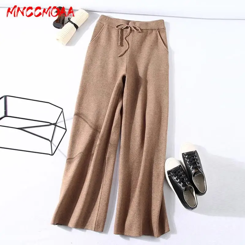 MNCCMOAA 2023 Autumn Winter Women Fashion Loose Long Sleeve Knitting Hoodie Female Solid Color Casual Straight Pants Sets