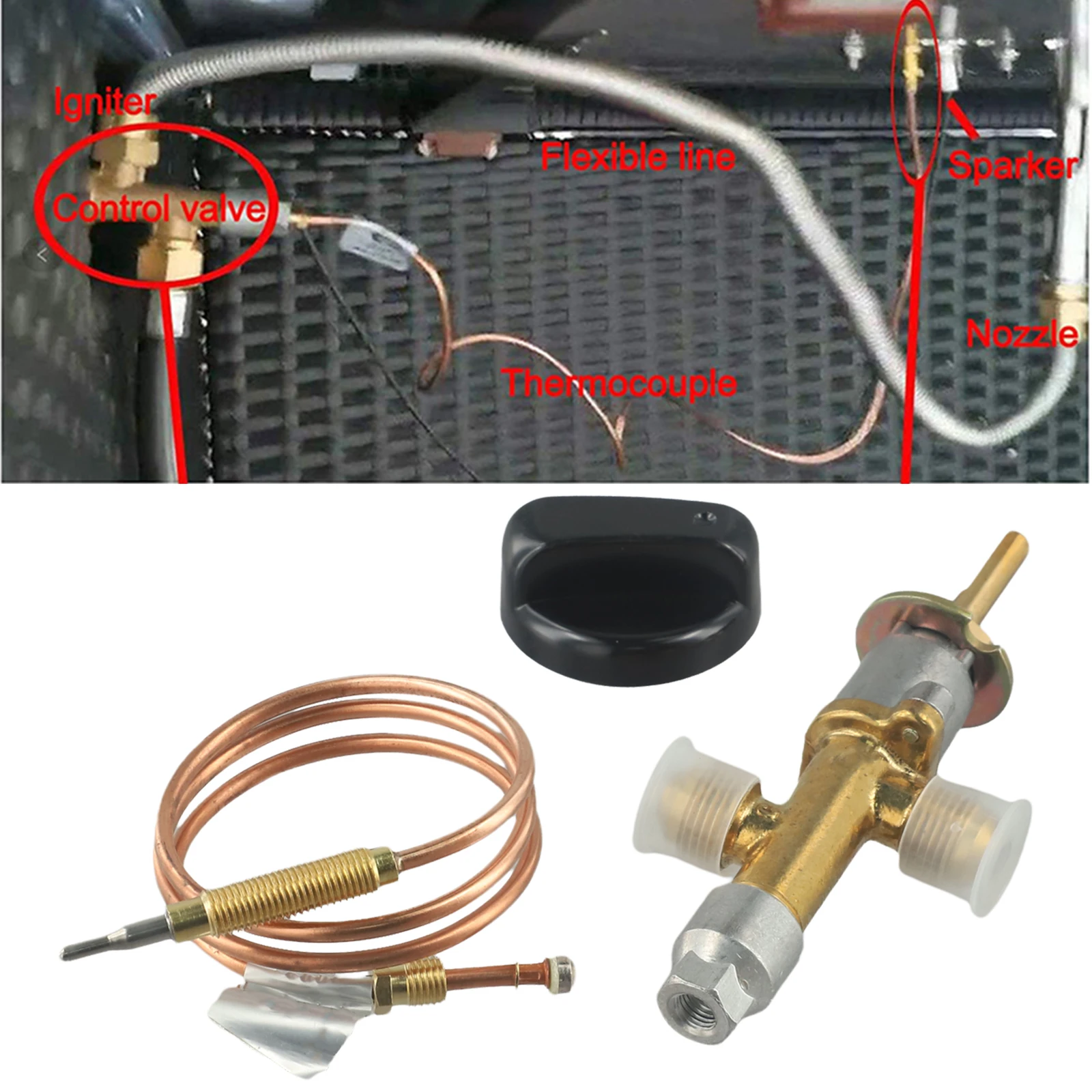 Reliable Gas Patio Heater Thermocouple Sensor & Dump Switch Main Control Valve 600mm Length M8x1 Head End Copper Material