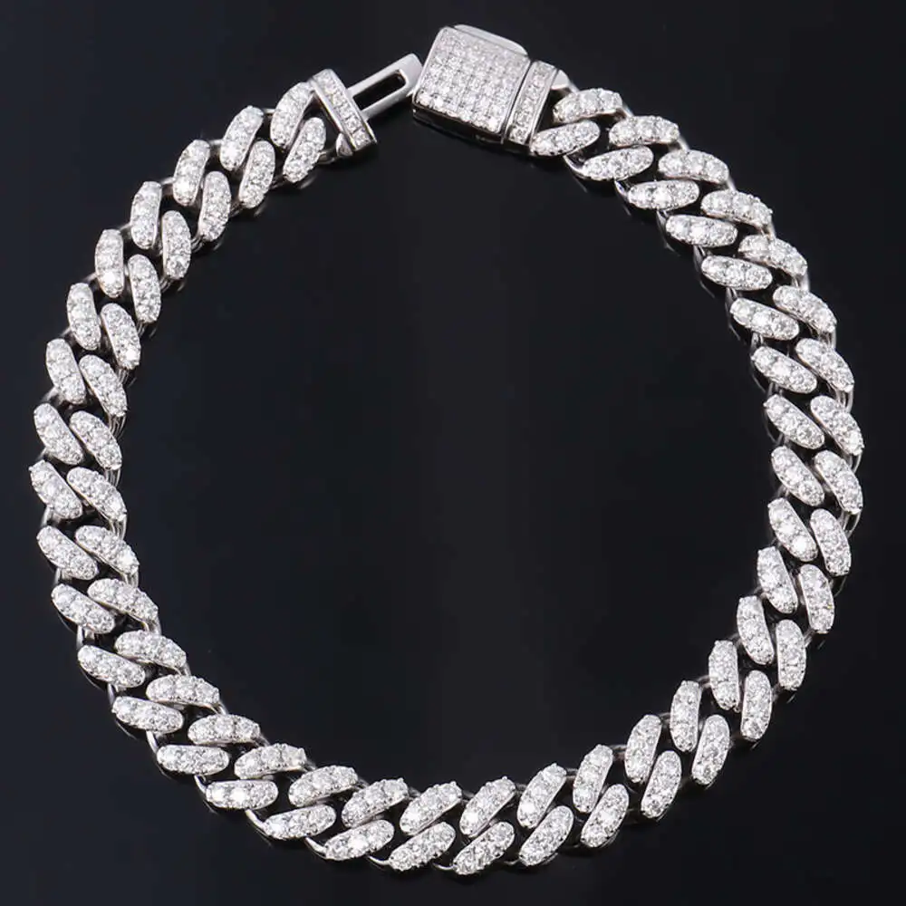 

10 мм Iced Out Pass Алмазный тестер Vvs Муассанит Ювелирные изделия Стерлингового серебра 925 пробы Ожерелье Браслет Женщины Мужчины Кубинская цепочка