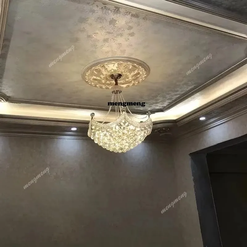 CC182 Luxury Living Room Chrome Golden Crystal Chandelier Staircase European-Style Chandelier LED Ceiling Lighting Lustre Nordic