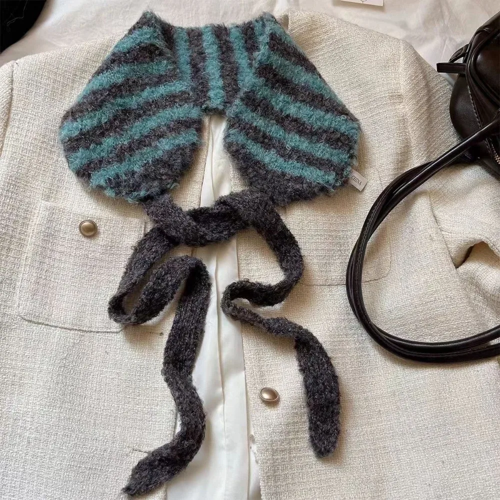Versatile Contrasting Stripes Knitted Earmuffs Synthetic Wool Windproof Casual Headband Earflag Personality Trendy