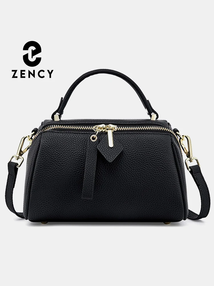 Zency Women's Genuine Leather Boston Bag Brand Designer Retro Shoulder Bag Large Capacity 2024 New Trendy Cross body Handbag