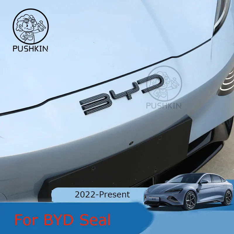 For BYD SEAl EV ATTO 4 2022 2023 2024 Accessories Car Front Bumper Emblem Badge Decal Black Carbon Logo Refit Sticker