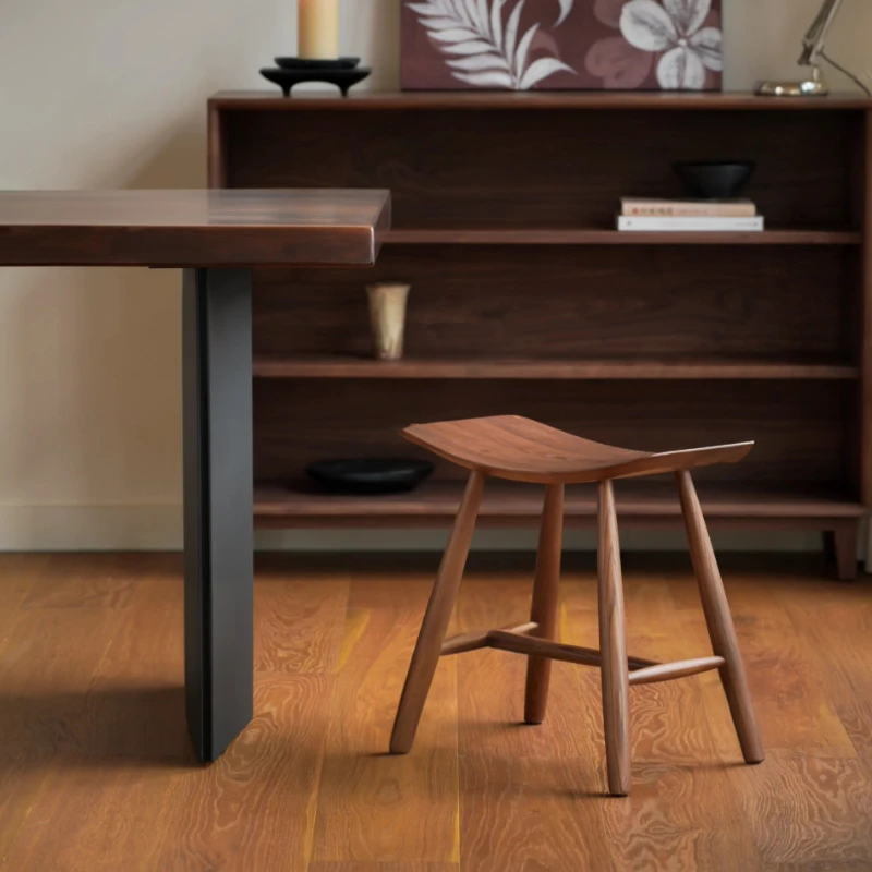 Wabi Sabi Solid Wood Dining Stool Mid-Century Modern Home Low Stool Multi-Purpose Entryway Shoe Bench for Living Room Furniture