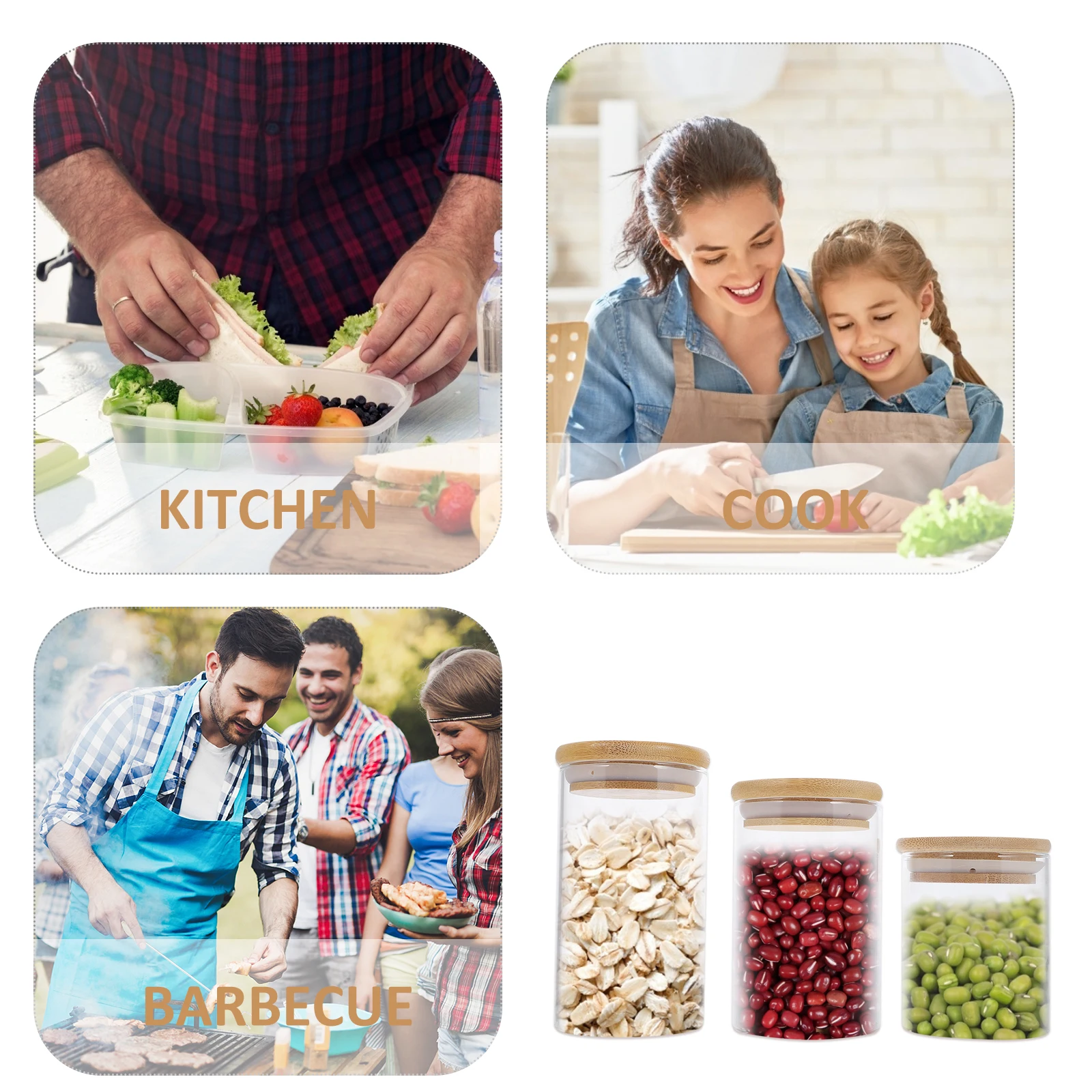 

3pcs Glass Storage Jars Transparent Airtight Containers For Kitchen Spice Tea Nut Dry Fruit Organization Borosilicate Sealed