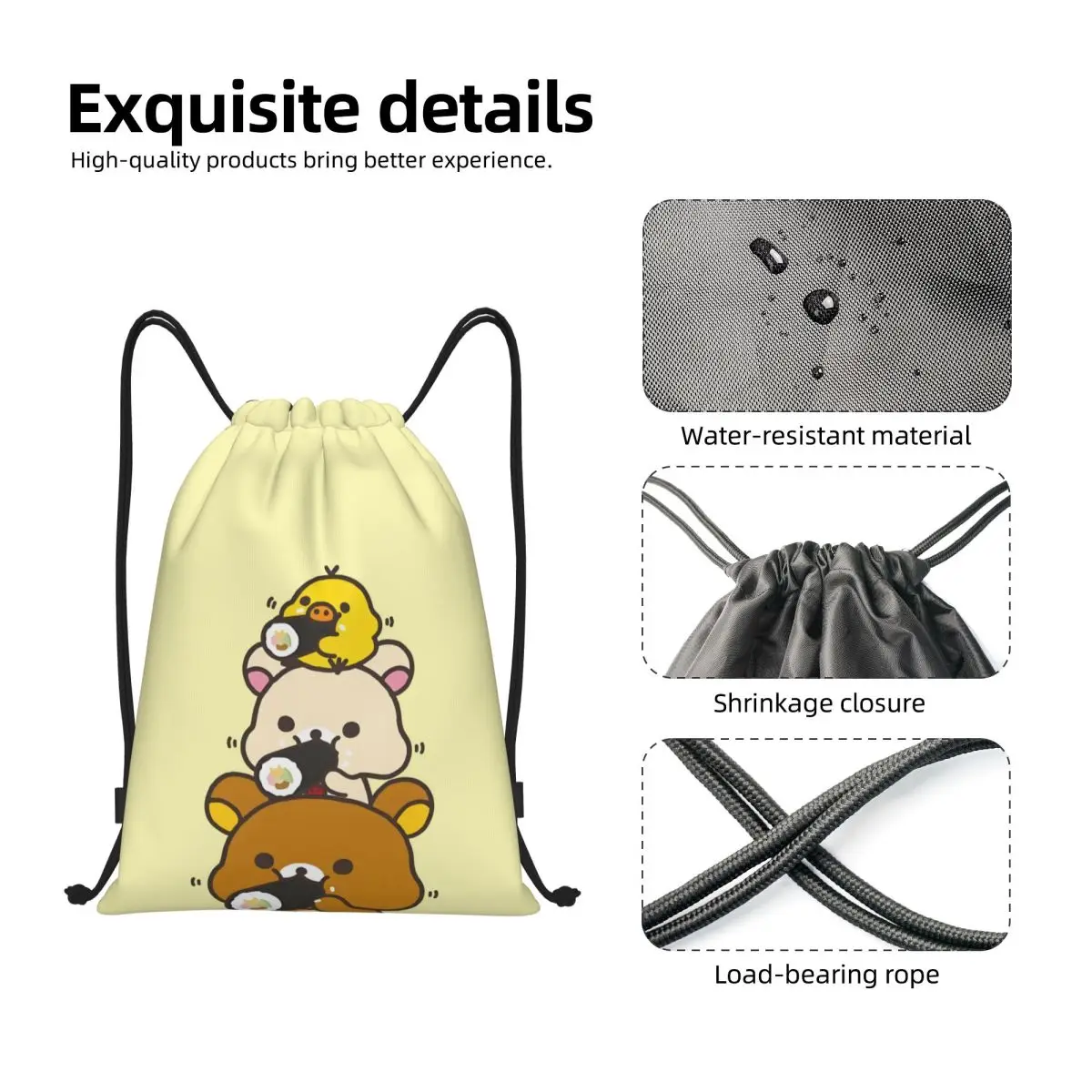 사용자 정의 Rilakkuma Drawstring 가방 남자 여자 휴대용 스포츠 체육관 Sackpack 귀여운 곰 훈련 배낭